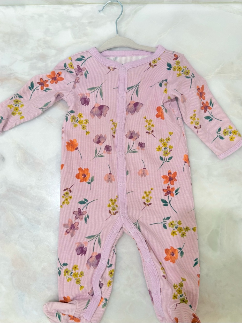 Carter's Light Pink Floral Footed One-Piece
